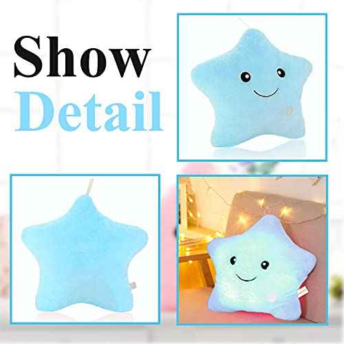 Creative Twinkle Star Glowing LED Night Light Up Plush Pillows Stuffed Toys Birthday Gifts for Kid Children Friends,Couch Bed Throw Pillows Decorative Light Blue Throw Pillow Covers