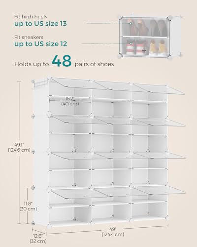 SONGMICS 12-Tier Shoe Rack with Doors - Cloud White & Transparent Variation