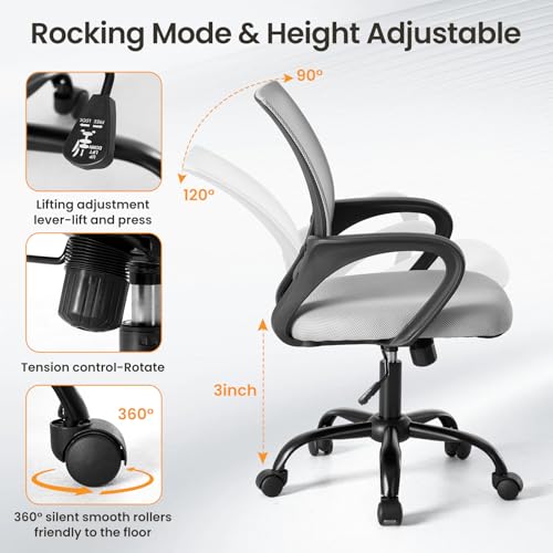 OLIXIS Grey Ergonomic Office Mesh Chair with Lumbar Support & Adjustable Height