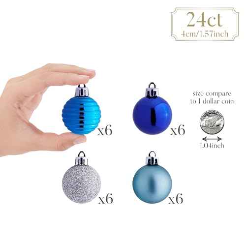 Valery Madelyn 1.57 Inches Small Christmas Tree Decorations Ornament Set for Fall Halloween, 24ct Navy Blue and Silver Shatterproof Hanging Ball Ornaments Holiday Party Decor