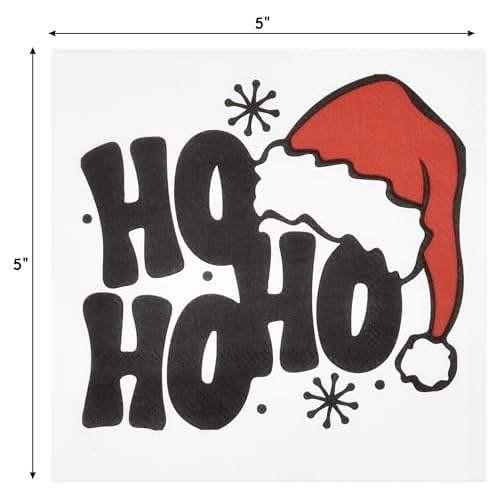 Gift Boutique - 100 Count Christmas Funny Cocktail Beverage Napkins Holiday Disposable Paper Napkin Ho Ho Ho Santa Hat Dessert Napkins for Home Dinner Buffet Xmas, Tableware Party Supplies Decorations