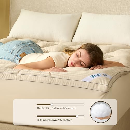 Beige King Mattress Topper - Thick Pillow Top Bed Cover, Soft Cooling Mattress Pad