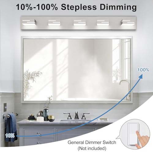 Nickel 36-Inch Dimmable LED Bathroom Vanity Light with 5 Acrylic Heads