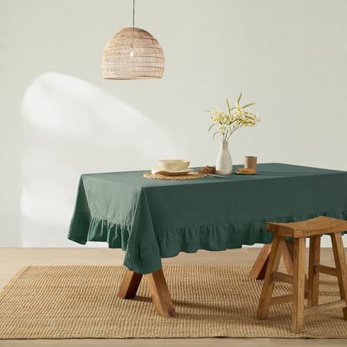 Monday Moose Teal Green Ruffle Farmhouse Rustic Cotton Tablecloth 60x120 Inches