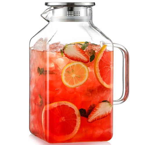 1 Gallon Square Glass Pitcher with Lid and Spout, Borosilicate Carafe
