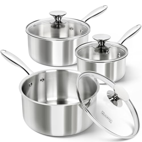 Michelangelo Full Tri-Ply Stainless Steel Saucepan Set 1QT+2QT+3QT with Lids