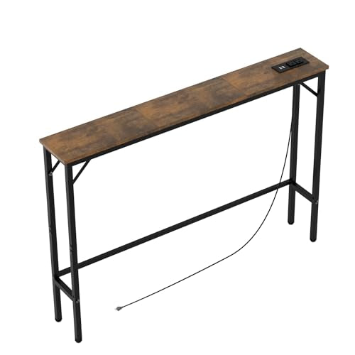 Aduanbang Rustic Brown 5.9-Inch Wide Narrow Console Table with Outlet - Behind Couch & Entryway