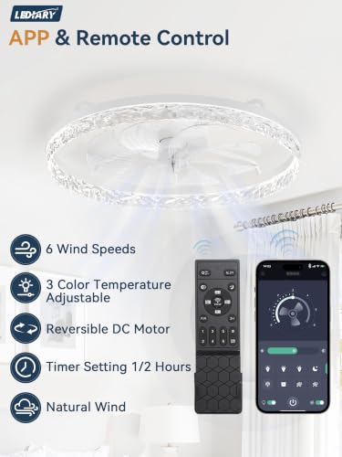 24-Inch Low Profile Ceiling Fan with Light and Remote — White, Dimmable LED