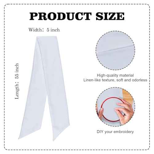 White Blank Sash Ribbon for Wreath Decoration, 55" Professional Grade Linen Bow Embroidery Monogram Wedding Party Door Farmhouse Christmas Craft