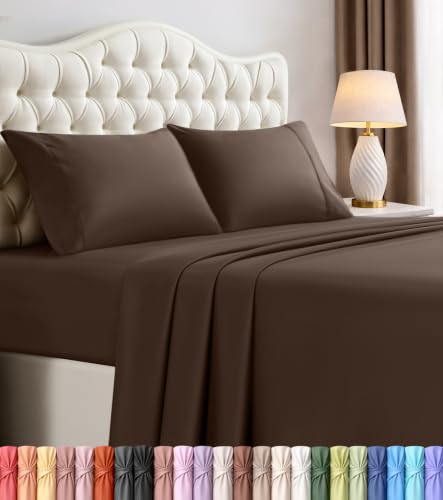 King Sheets Set 4 Pieces Deep Pocket Microfiber Bed Sheets - Brown - King