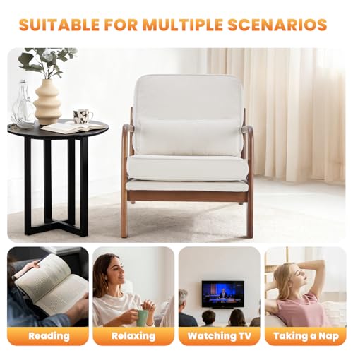 DUMOS Linen Beige Mid Century Modern Accent Chair with 16'' Seat - Cozy Lounge Seating