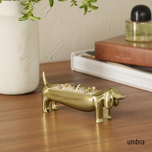 Gold Dachshund Ring Holder - Weiner Dog Jewelry Storage, Brass, Holds 10 Rings