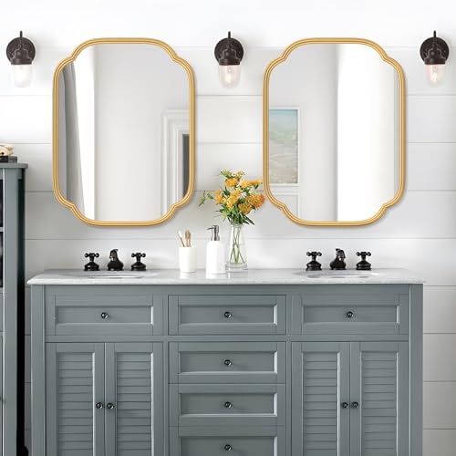 Ferytange 18x24 Gold Rectangular Wall Mirror with Metal Frame for Bathroom
