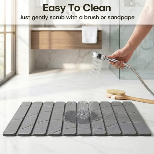 Foldable Stone Bathroom Mat - Non Slip Diatomaceous Shower Mat, 24x16 Dark Gray