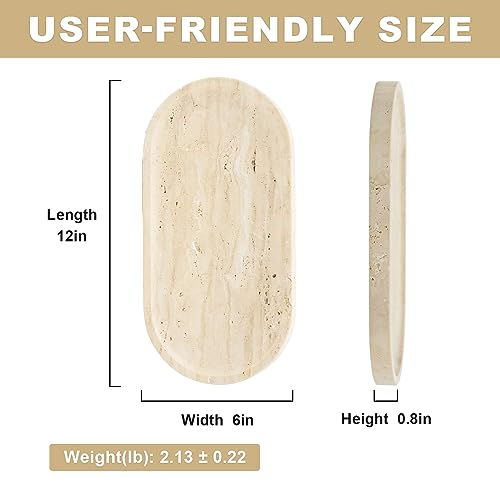 Koville Light Beige Italian Travertine Vanity Tray 12x6in Decorative Marble Catchall