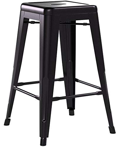 Black Metal Bar Stools Set of 4 - 24 Inch Counter Height Stools