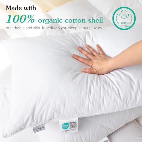 Three Geese King Size White Goose Feather & Cotton Pillows Set of 2 – Medium Firm Support, 600 Thread Count, Soft & Durable