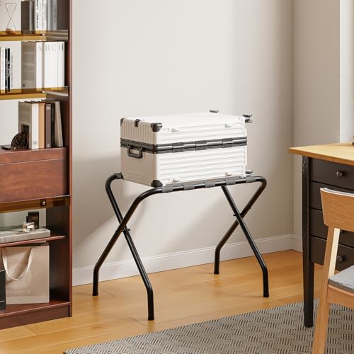 HOOBRO Black Foldable Luggage Rack Set of 2 - Metal Suitcase Stand for Travel & Storage