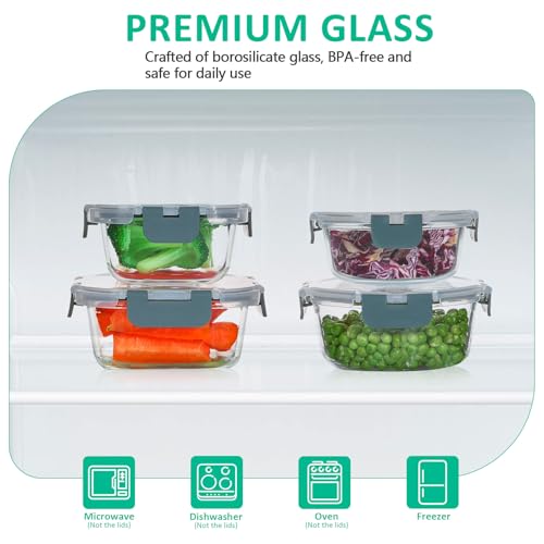 KOMUEE 12-Pack Gray Glass Food Storage Containers Set - BPA-Free, Oven & Microwave Safe
