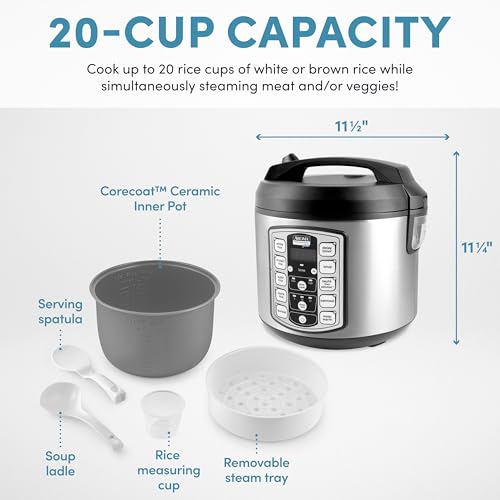 AROMA Professional Plus 20-Cup Digital Rice Cooker & Food Steamer, Slow Cooker, Model ARC-5000SB