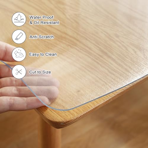 LovePads Frosted Table Cover Protector 46 x 96 Inch, 1.5mm Thick Plastic Table Cover, Table Protector for Dining Room Table, Waterproof Vinyl Tablecloth Table Pad Mat for Kitchen, Writing Desk