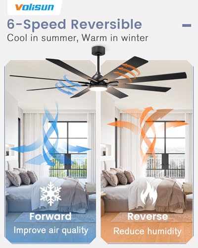 72-Inch Ceiling Fan with Lights and Remote - Black, Reversible & Quiet