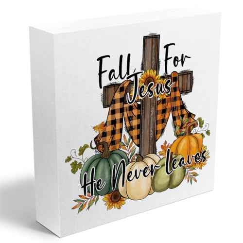 Fall Decor Rustic Wooden Box Sign, Fall Decorations for Home, Christian Decoration Autumn Farmhouse Decor, Thanksgiving Harvest Season Pumpkin Decoration, Bedroom Office Desk Counter Decorations