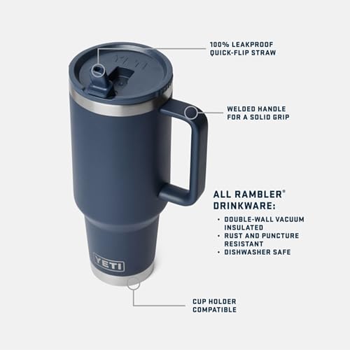 YETI Rambler 40 oz Travel Mug with Flip Straw Lid - Royal Blue, Vacuum Insulated, Leakproof, Cup Holder Friendly