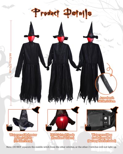 3PCS 5.6FT Halloween Decorations Outdoor Decor Witches Yard Holding