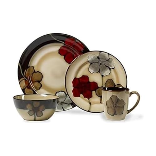 Pfaltzgraff Painted Poppies 16-Piece Stoneware Dinnerware Set for 4 - Standard Packaging