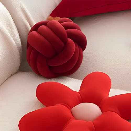 Knot Ball Pillows, Round Throw Pillow Cushion Home Decoration Soft Plush Pillow, Throw Knotted Ball Pillow Handmade Children Room Decoration Round Plush Toy Pillow (Dark Red,8.5"/22cm)