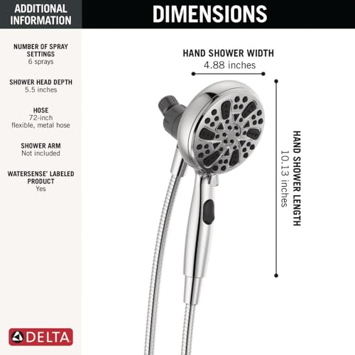 Delta 6-Spray SureDock Magnetic Handheld Shower Head Chrome 75609
