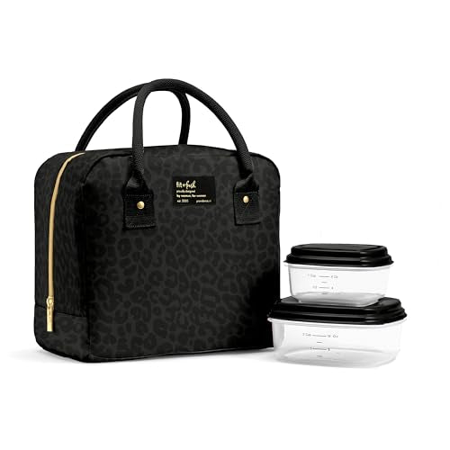 Insulated Large Lunch Bag for Women - Black Feline Fine, Leak-Resistant, Includes Containers