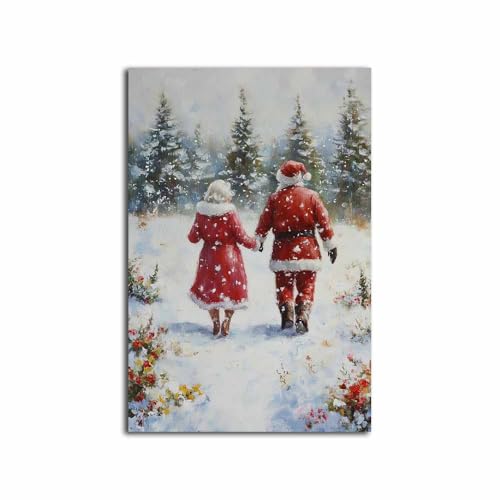 NTEUMM Santa Claus Wall Art Canvas 16x24 Inch Unframed Christmas Decor