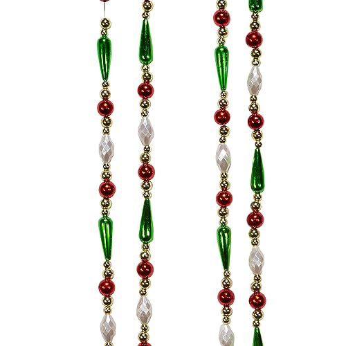 9-Foot Gold, Red, Green and White Round Bead with Water Drop Beaded Garland