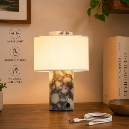 Yootcraft Calacatta Viola Marble Touch Table Lamp - Rechargeable & Dimmable Nightlight