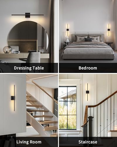 Black 23.6-Inch Cordless LED Wall Sconce Set of 2 - Touch Dimmable Modern Wall Lamps with Remote