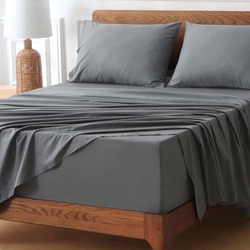 Deep Pocket Queen Bed Sheets 100% Cotton Grey 4pc - Extra Deep 18-24 Inch