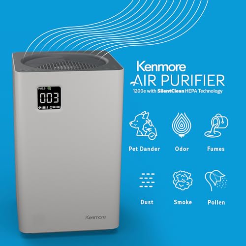 Kenmore White Air Purifier for 1200 Sq.Ft. H13 HEPA Filter Bedroom Living Room