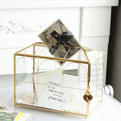 Giadun 10.2'' Arch Glass Card Box with Lock - Gold Wedding & Party Decor