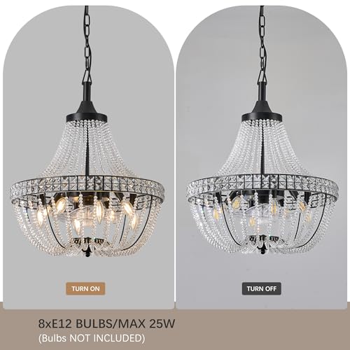 20-Inch Boho Ceiling Fan with Crystal Beads, Black Modern Decor