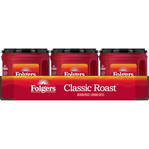 Folgers Classic Roast Ground Coffee - Medium Roast, Pack of 6 (6 x 25.9 oz.) Canisters