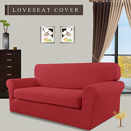Easy-Going 2-Piece Stretch Loveseat Sofa Slipcover, Washable, Medium Christmas Red