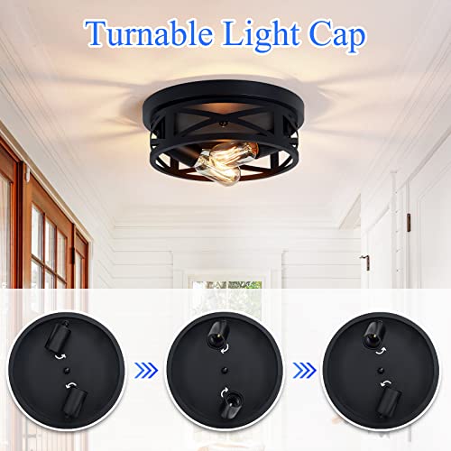 SKEJAO 10.63-inch Black 2-Light Flush Mount Ceiling Light Fixture for Farmhouse & Kitchen