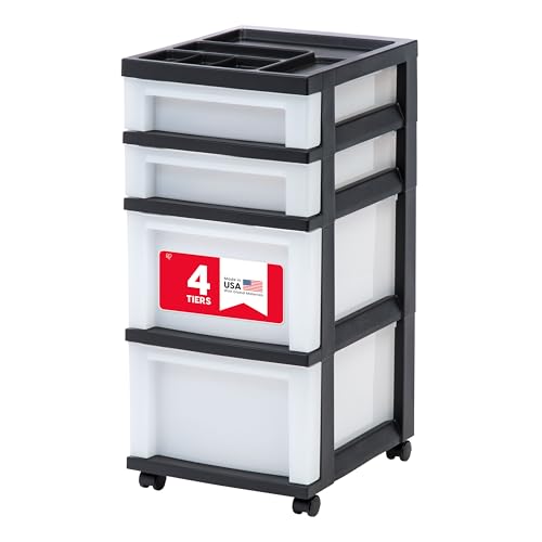 4-Drawer Rolling Storage Cart with Organizer Top - Black Pearl