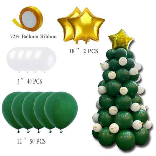 Christmas Tree Balloon Kit, Green Balloons Garland Arch White Balloons Green balloons 93 Pieces Latex Balloons for Xmas/New YearParty Decoration