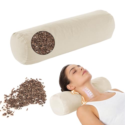 17x6in Adjustable Buckwheat Neck Pillow - Cervical Support Roll for Neck Pain