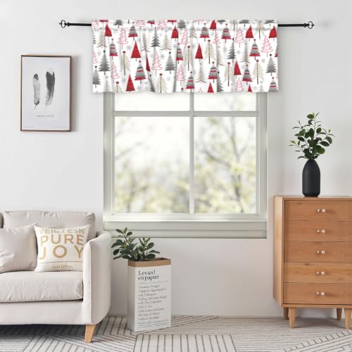 Wnoesat Christmas Tree Valance 54x18 in Red Grey Window Curtain