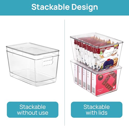 Stackable Clear Storage Bins with Lids & Handles - Large 11x7.5x6 Inches - 12 Pack