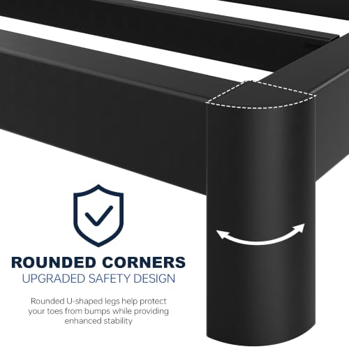 Queen Bed Frame - Black Low Profile Metal Platform Bed with Round Legs - Queen (U.S. Standard) Variation